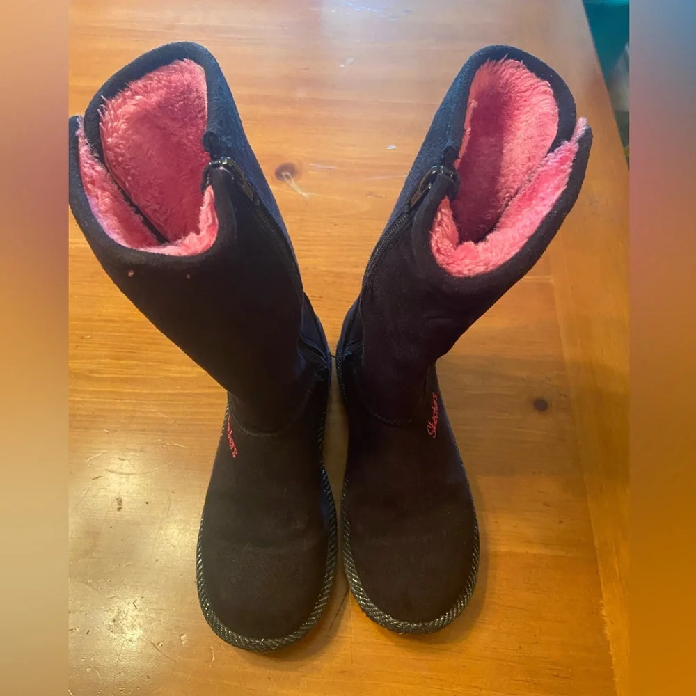 Skechers Girls Glamslam Button Beauties Desert Boots size 13 Black suede zipper